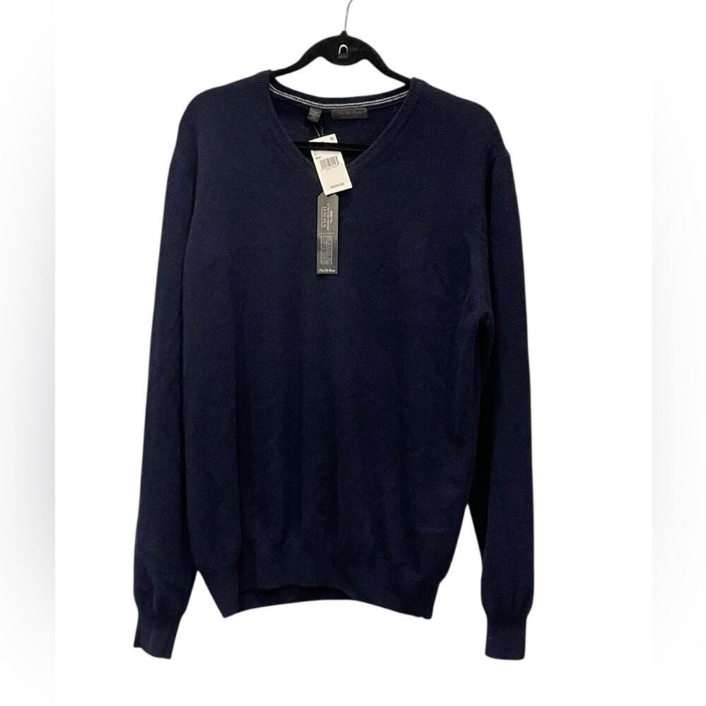 Saks Fifth Avenue Cashmere Blue V-Neck Sweater Size:XL NWT